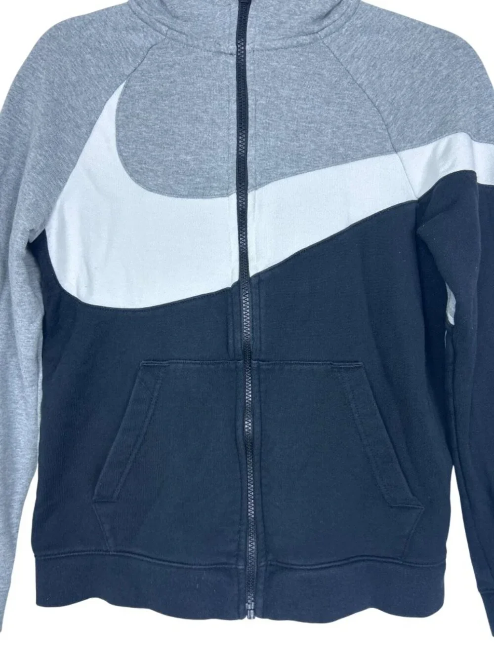 Vintage Nike Youth Sz XL Gray Black Full Zip Hoodie Track Jacket Y2K Sportswear